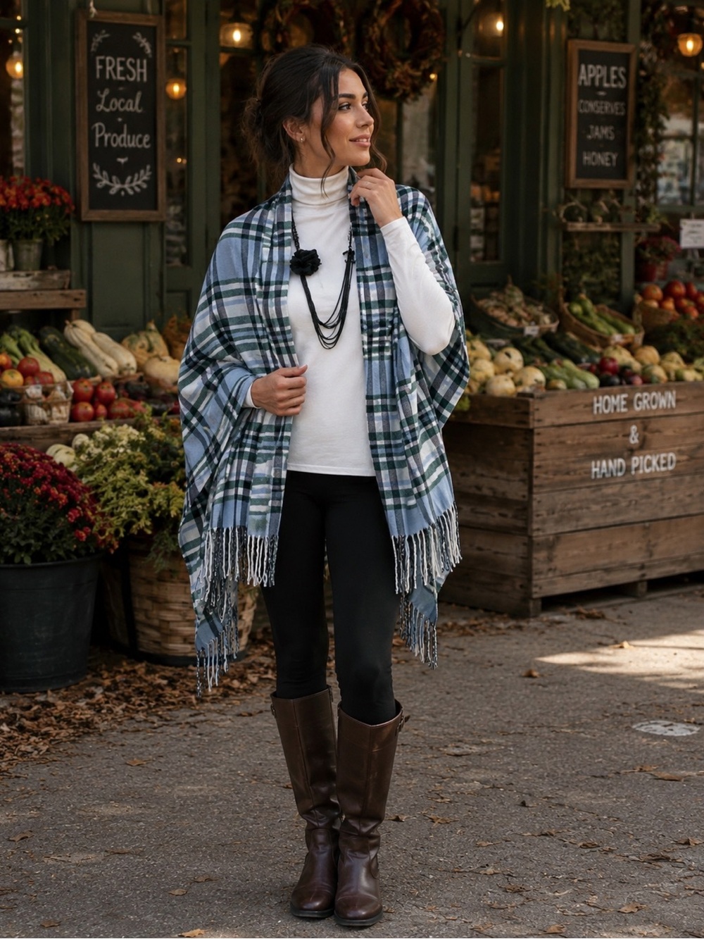 Blue & Green Plaid Fringe scarf/shawl